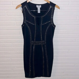 Carmen Marc Valvo Black Studded Mini Fitted Sheath Dress, Women’s Size Small